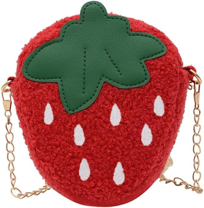 3D Cartoon Strawberry Plush Purse Red, Coin Wallets Cute Headset Bag and Hair Accessories Bag Fun... | Amazon (US)