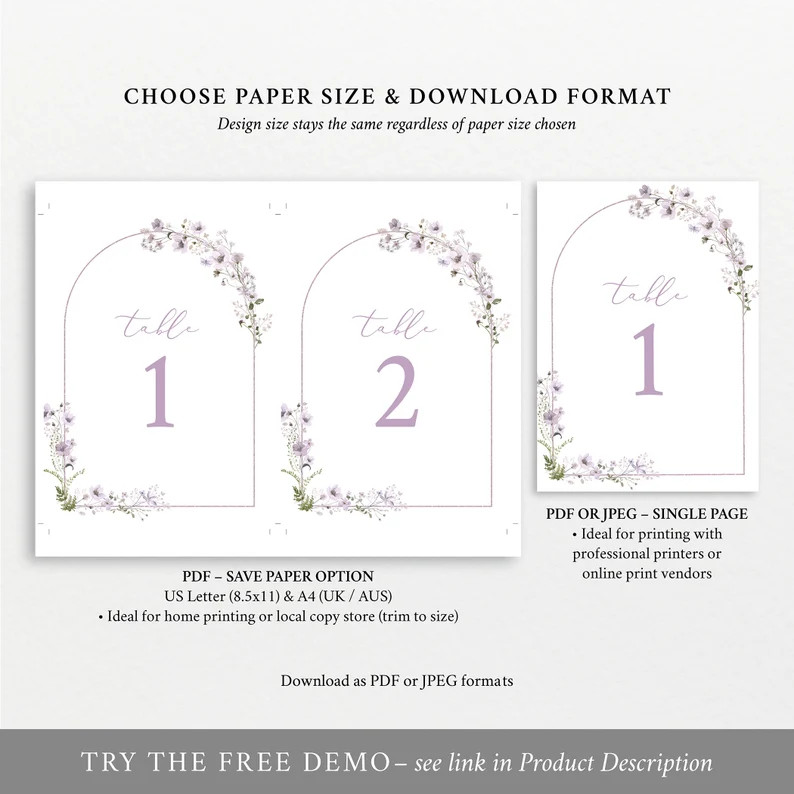 Table Number Sign Template, Rustic Lavender Flower Arch, Lavender Table Number Sign, Editable, 4x... | Etsy (US)