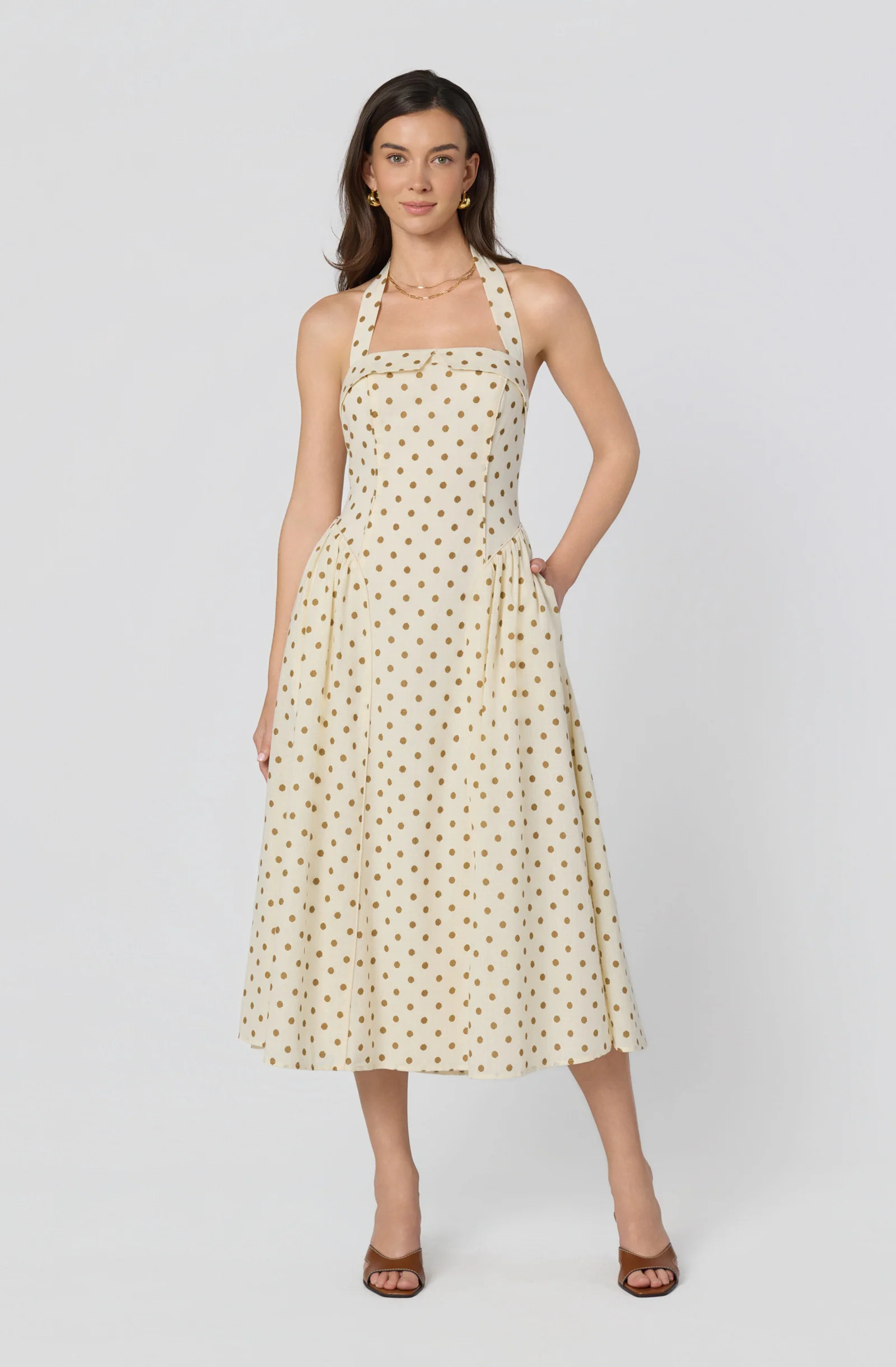 Marianna Halter Midi Dress - Cream polka dot / S | ASTR The Label (US)