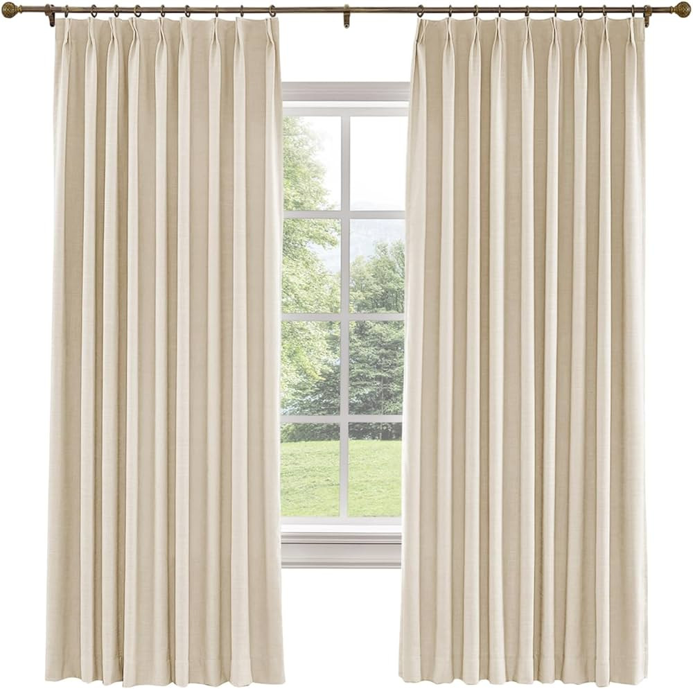 TWOPAGES 52 W x 120 L inch Pinch Pleat Darkening Drape Faux Linen curtain with Blackout Lining Dr... | Amazon (US)