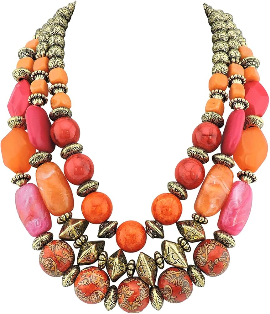 BOCAR 3 Layer Chunky Statement Beaded Necklace Set with Earrings Fashion Multi Layer Women Collar Ne | Amazon (US)