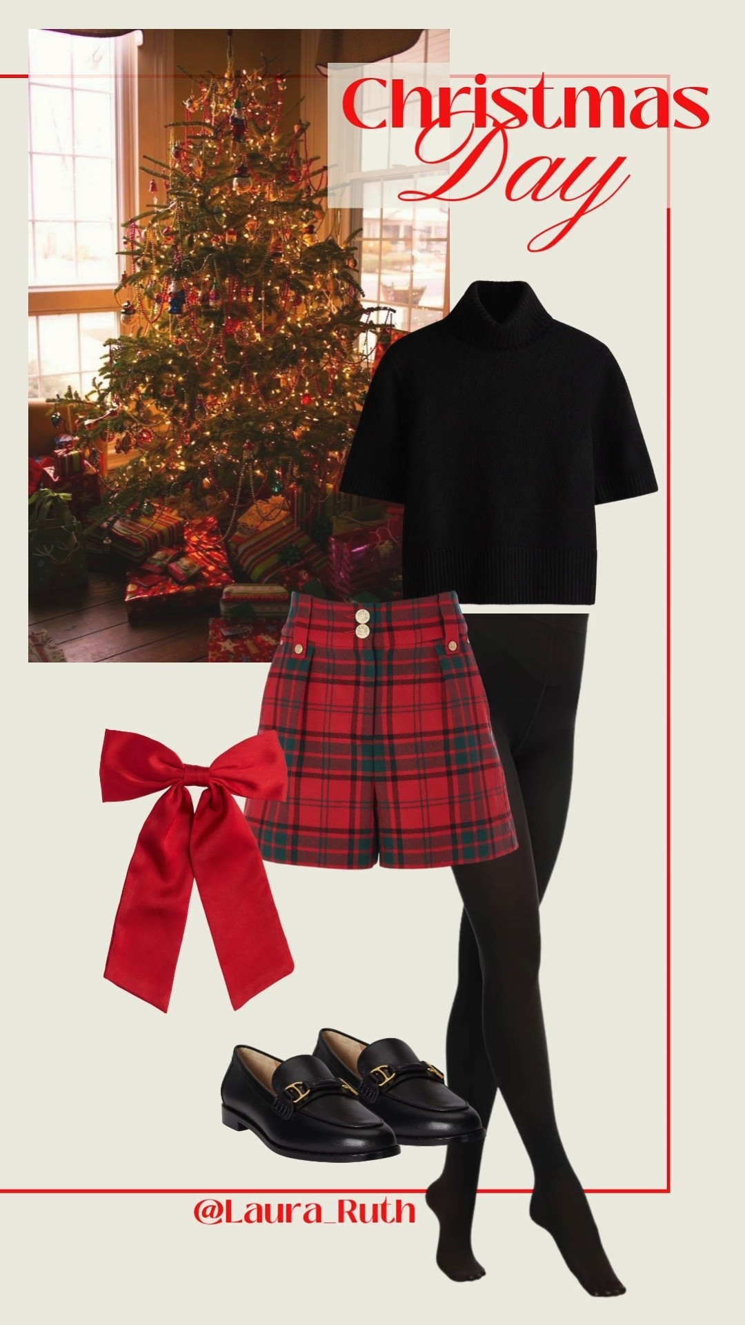 A classic and festive Christmas Day outfit that feels comfy and polished. The soft black turtleneck pairs perfectly with the red tartan shorts for a traditional holiday look. I added black tights and loafers to keep everything chic and practical for celebrating all day. Finished with a bright red bow for the perfect festive touch. ♥️🎄🍸

#LTKwinter #LTKfestive #LTKuk