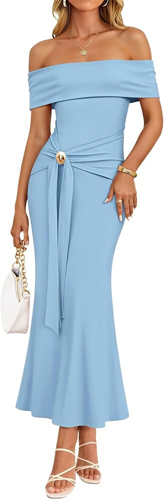 Amazon.com: ZESICA Womens Summer Off The Shoulder Bodycon Maxi Dress 2026 Elegant Wedding Guest F... | Amazon (US)
