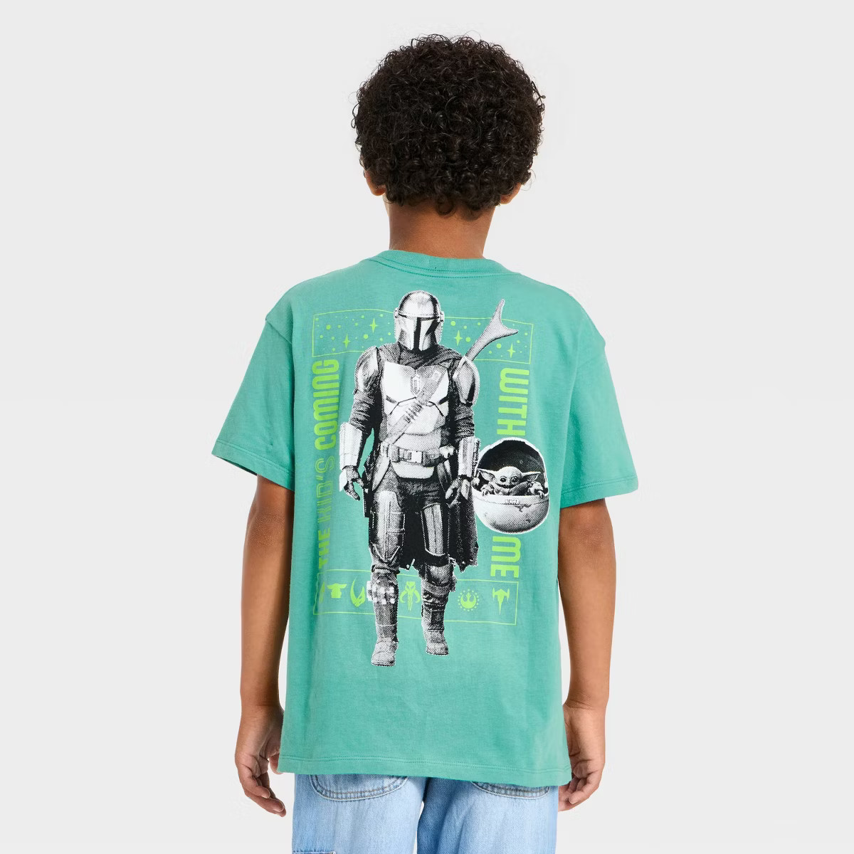 Boys' The Mandalorian Short Sleeve Front and Back Graphic T-Shirt - Slate Blue | Target