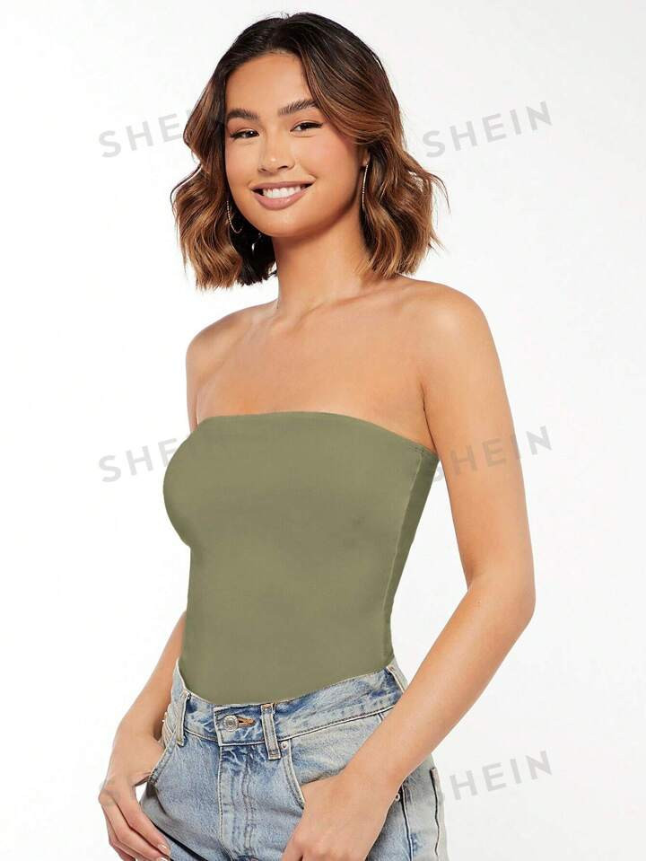 SHEIN BASICS Einfarbiger Bandeau Sommer Lässig Sexy Top | SHEIN