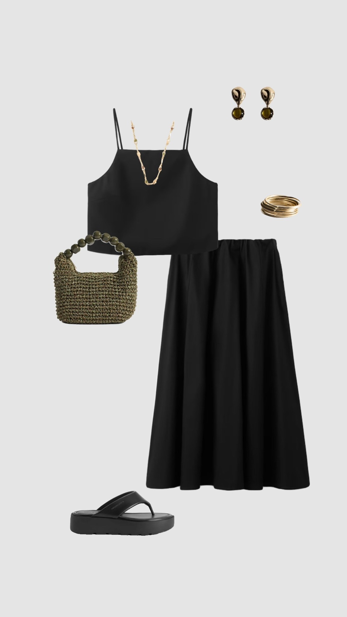 Get 15% off Charles & Keith with code COMAMBW15JESSIE  ✨ (must be logged into your account for the discount to apply) 

Black Cotton Crop Top & Maxi Skirt Co-ord Set , Olive Green Woven Bag Flatform Sandals Summer Holiday Outfit ✨

• olive green weave straw beach clutch bag evening outfits night out outfit brunch outfit dinner date night outfit brunch outfit hen do outfits city break outfit spring outfits uk beer garden outfit platform flip flop sandals vacation beach outfits 2026 Easter dresses •


#LTKdatenight #LTKpartywear #LTKspring