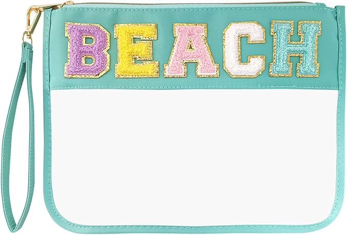 Chenille Letter Clear Bag Zipper Pouch Flat Makeup Bag Nylon Cosmetic Bags Organizer Waterproof T... | Amazon (US)