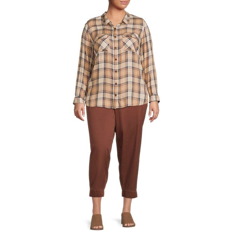 Terra & Sky Women's Plus Size Button-Up Shirt with Long Sleeves - Walmart.com | Walmart (US)