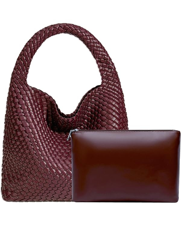 Women Vegan Leather Hand-Woven Tote Handbag Fashion Shoulder Top-handle Bag All-Match Underarm Ba... | Amazon (US)