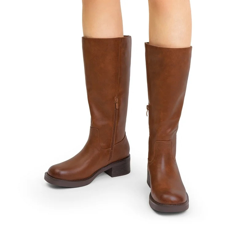 BURUDANI Womens Knee High Boots Comfortable Platform Chunky Block Heel Banana Campus Boots Square... | Walmart (US)