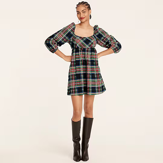 Puff-sleeve mini dress in Stewart tartan | J. Crew US