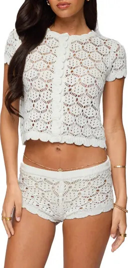 Elisa Short Sleeve Open Knit Crop Cardigan | Nordstrom