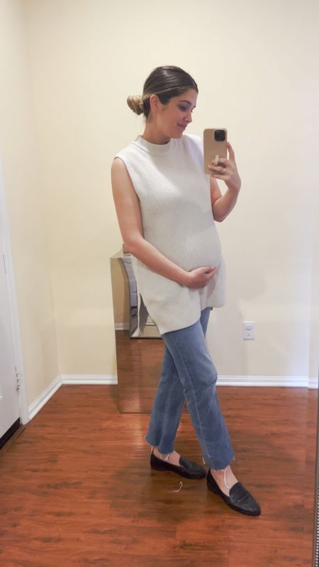Love a good chic look, this sweater tank paired with a maternity jeans and flat is a must for this winter x so comfy wearing size medium is both top and pant! 

#LTKbump #LTKshoecrush #LTKCyberWeek