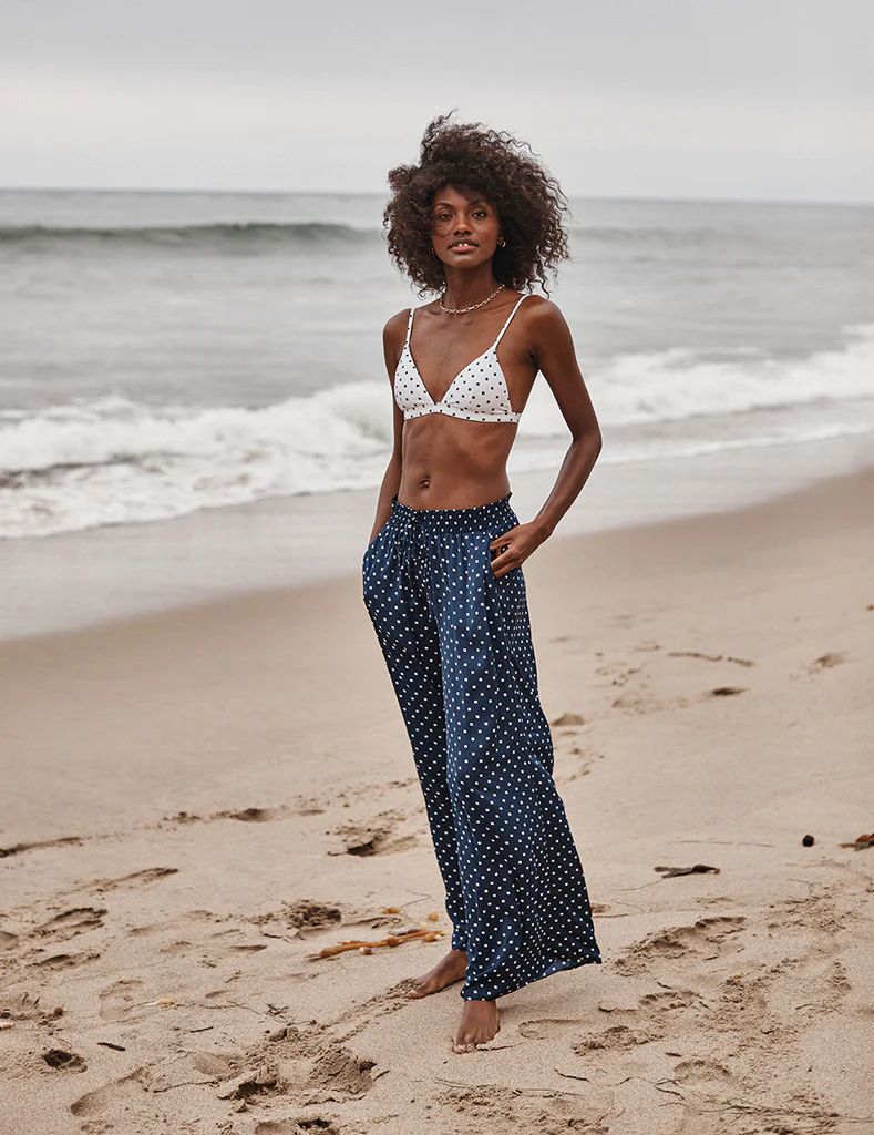 The Palazzo Pant With Ties - Square Dot in Deep Sea & White Sand | SummerSalt