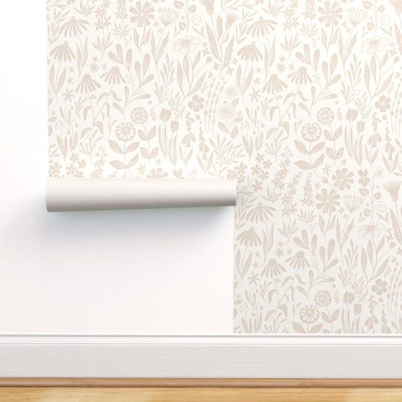 Wildlfowers Wallpaper  Wildflowers Tan and Cream by | Etsy | Etsy (US)