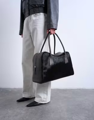 Topshop Suki real leather shoulder bowler bag in chocolate pony | ASOS (Global)