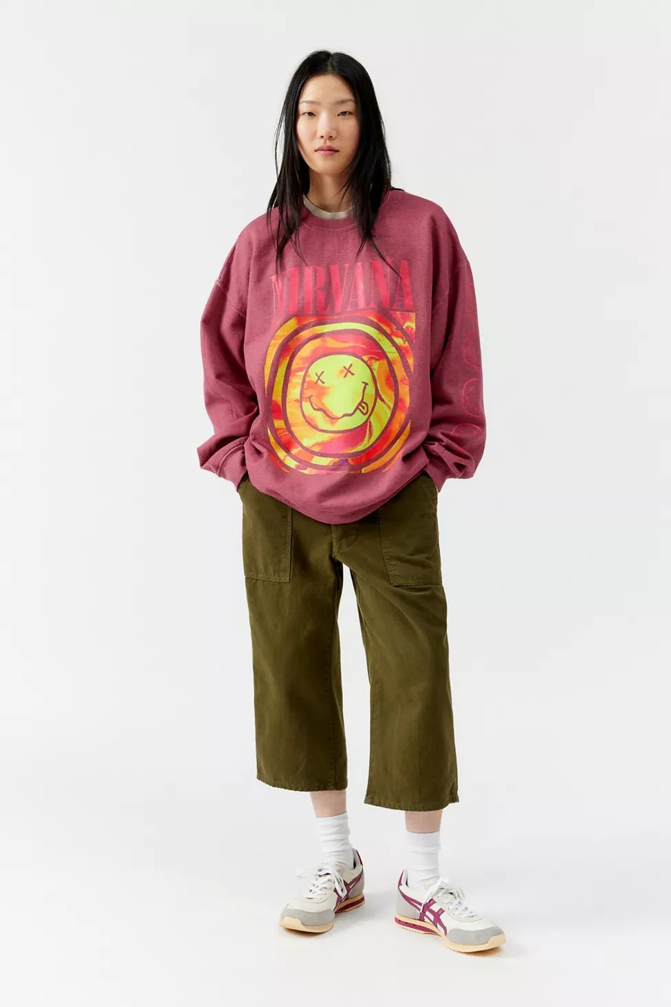 Nirvana Smile Overdyed Fleece Crew Neck Sweatshirt | Urban Outfitters (US and RoW)