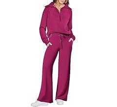 ANRABESS Women 2 Piece Outfits Sweatsuit Set 2023 Fall Oversized Half Zip Sweatshirt Wide Leg Swe... | Amazon (US)