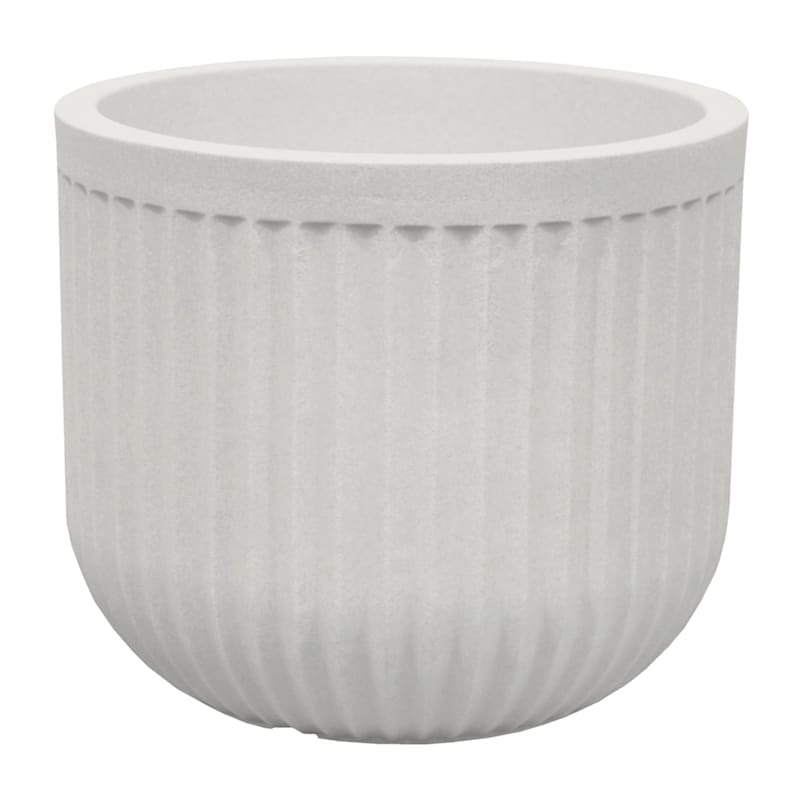 Off-White Fluted Low Outdoor Planter, Medium | At Home