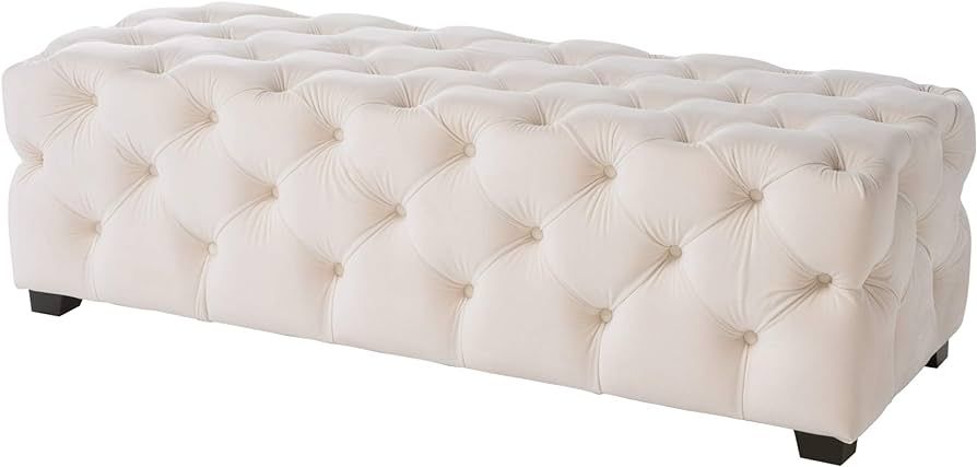 Christopher Knight Home Morris Fully Tufted Rectangular Ottoman, Ivory | Amazon (US)