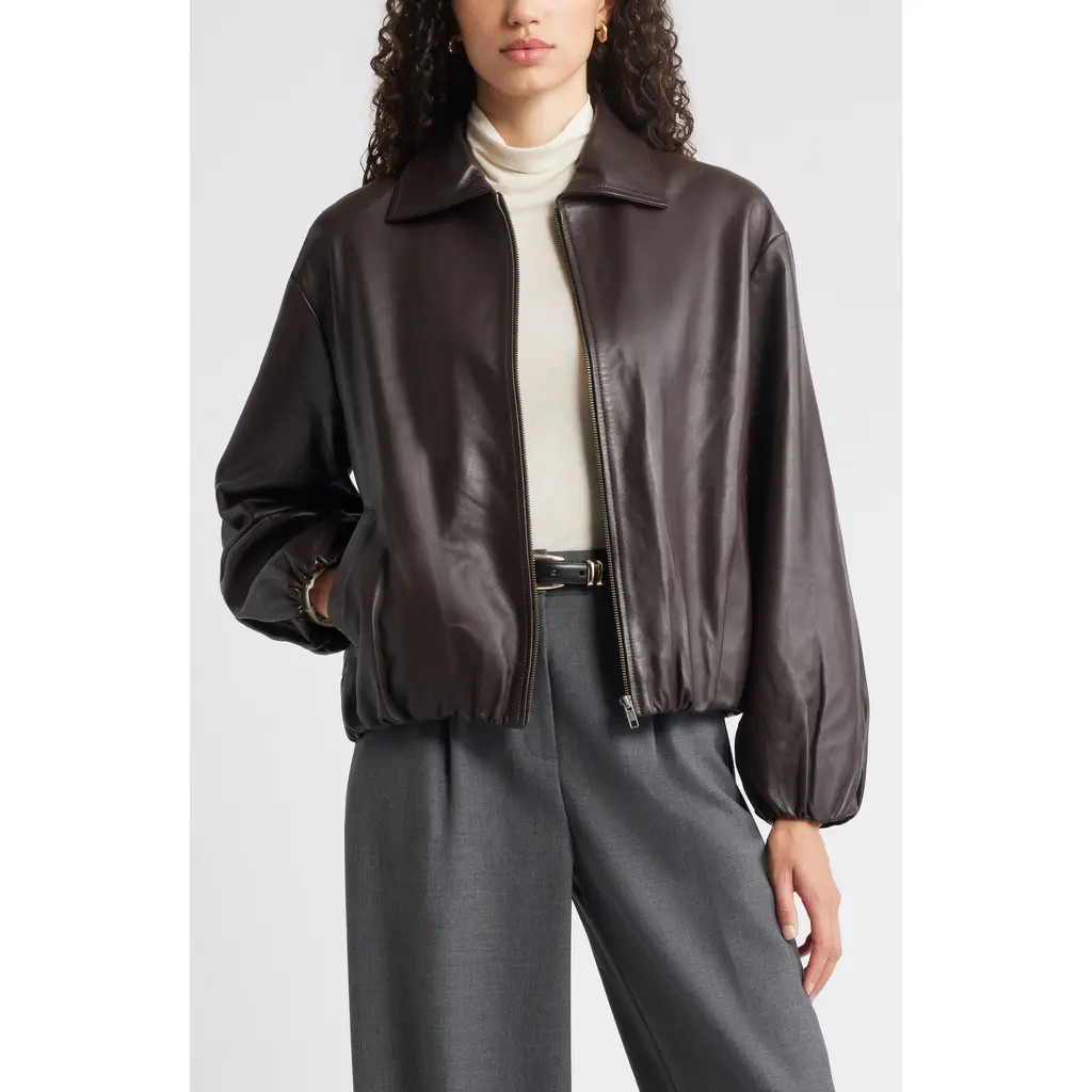 Nordstrom Bubble Hem Leather Jacket in Brown Torte at Nordstrom, Size Xx-Large | Nordstrom