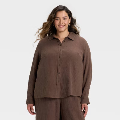 Women's Long Sleeve Gauze Collared Button-Down Shirt - Universal Thread™ | Target
