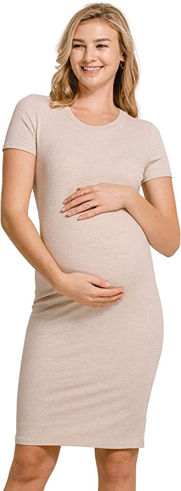 LaClef Women's Maternity Short Sleeve Bodycon Ribbed Dress | Amazon (US)