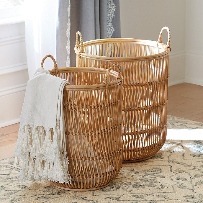 Terrazzo Round Storage Baskets Woven Rattan Set of 2 | Ballard Designs, Inc.