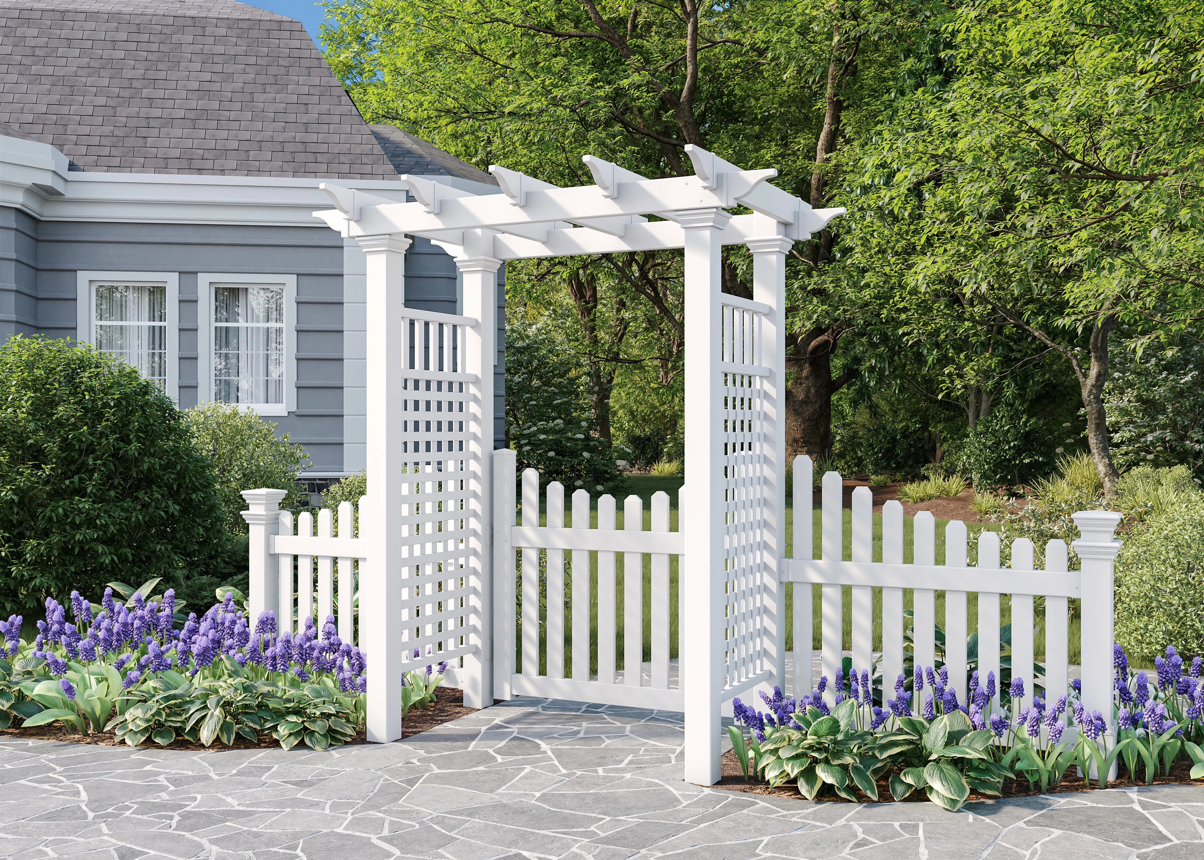 Vita 156'' W x 32'' D Vinyl Arbor with Gate in White | Wayfair | Wayfair North America