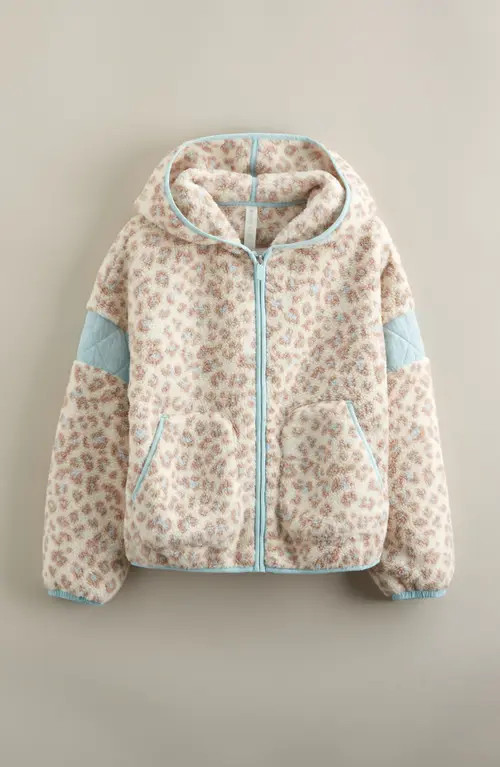 Zella Girl Kids' Faux Fur Zip-Up Hoodie in Ivory Brown Leopard at Nordstrom, Size Xl | Nordstrom