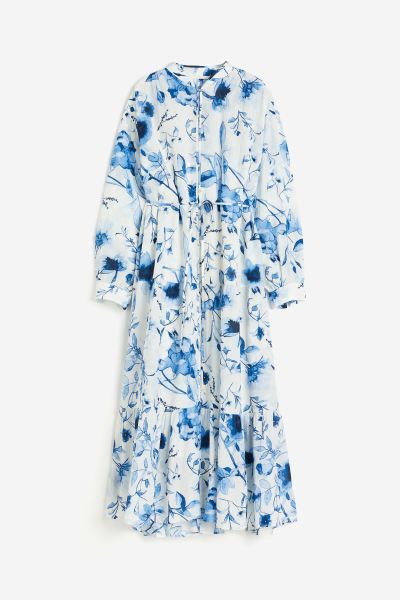 Oversized crinkled dress - White/Blue floral - Ladies | H&M GB | H&M (UK, MY, IN, SG, PH, TW, HK)
