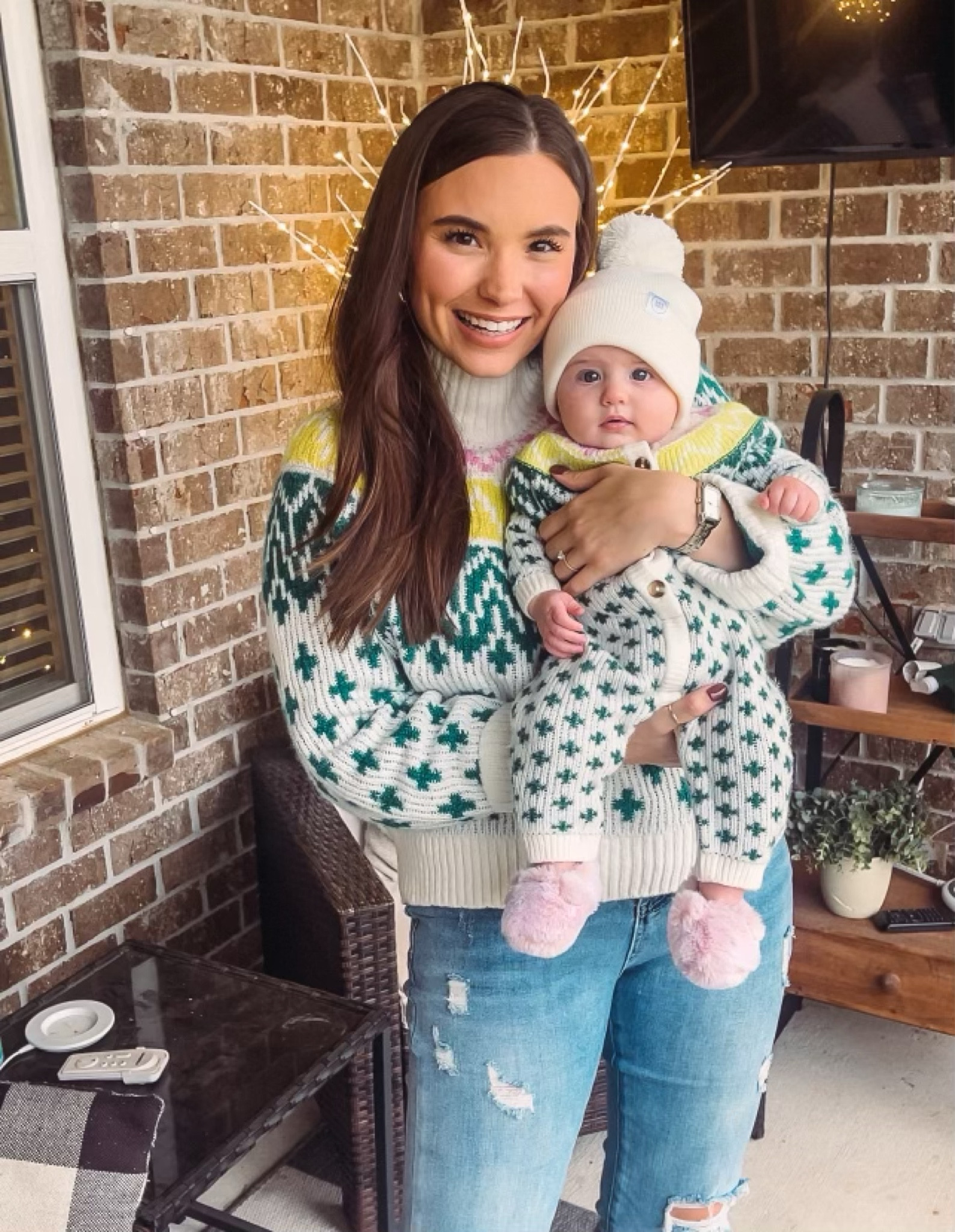 Mama & Mini matching outfits from Old Navy! Can you even? This matching sweater with a baby sweater onesie is going to be a best seller for all the new moms this holiday season!♥️☺️ Mary’s pink slippers are from Carters and her pom beanie is from Lou Lou & Company! 🫶🏼

This would be the perfect outfit for family photos or a holiday party! Plus, thanks to the universal style - you can wear this sweater all winter long!  

#oldnavy #mommyandme #momandmini #babyoutfits #matchingfamily #newmomstyle

#LTKbaby #LTKfamily #LTKHoliday