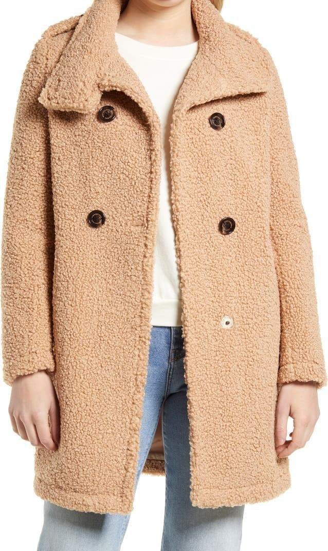 Double Breasted Faux Shearling Teddy Coat | Nordstrom