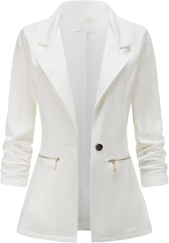 Genhoo Women's Long Sleeve Blazer Business Casual Cardigan Jacket Work Office Blazer with Zipper Pockets | Amazon (US)