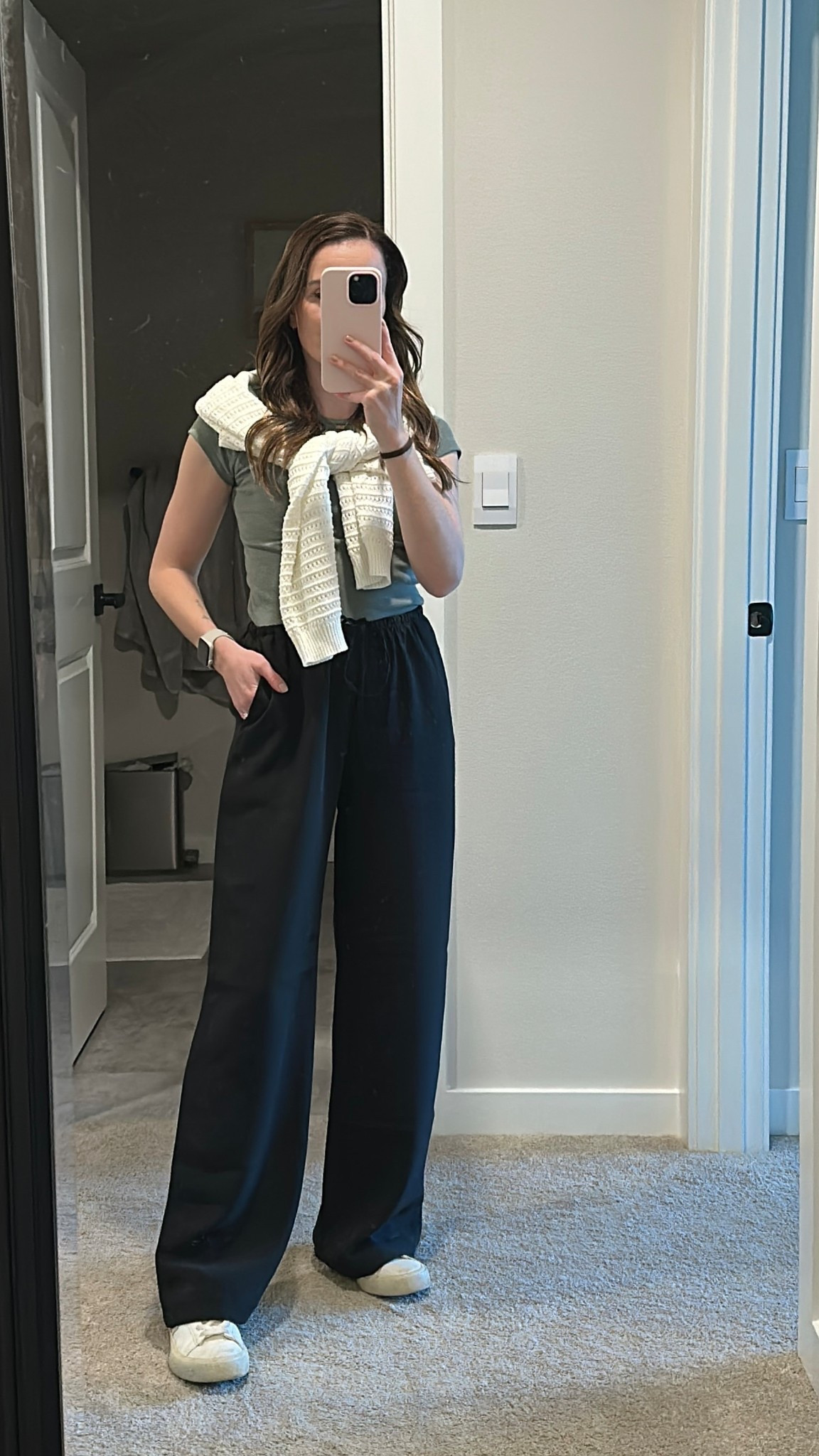 casual ootd night for a bowling night with a few friends! wide leg pants from gap, shrug from lulus! 

#LTKootd #LTKSeasonal #LTKSaleAlert