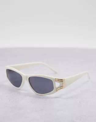 ASOS DESIGN recycled frame angular sunglasses with metal side detail in milky white | ASOS (Global)