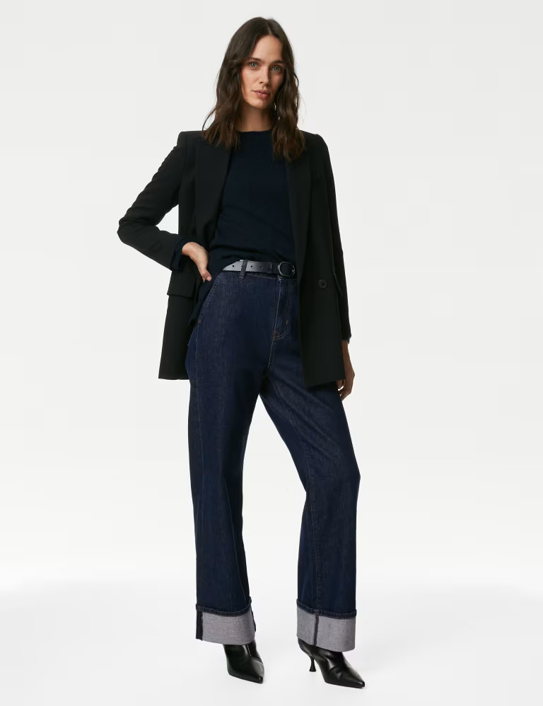 High Waisted Slim Wide Leg Turn Up Jeans | Marks & Spencer (UK)