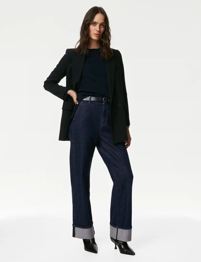 High Waisted Slim Wide Leg Turn Up Jeans | Marks & Spencer (UK)