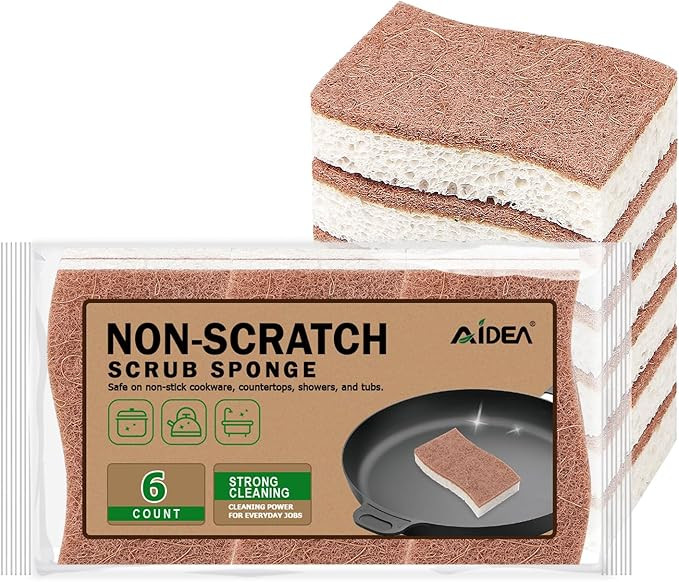 AIDEA Sponges Non Scratch, 6Count, Natural Sponge for Non Stick Cookware, Sponges Kitchen, Cellul... | Amazon (US)