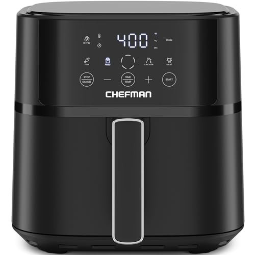 Chefman Air Fryer – 6 QT Compact Airfryer for Quick & Easy Meals in Minutes, Features Hi-Fry Technology for Extra Crisp, Touchscreen Controls with 4 Presets, Nonstick & Dishwasher Safe Basket - Black | Amazon (US)