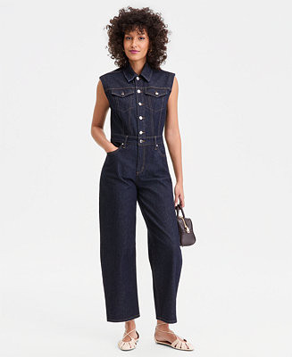 Women's Denim Barrel-Leg Sleeveless Jumpsuit, Macy's Exclusive | Macy's