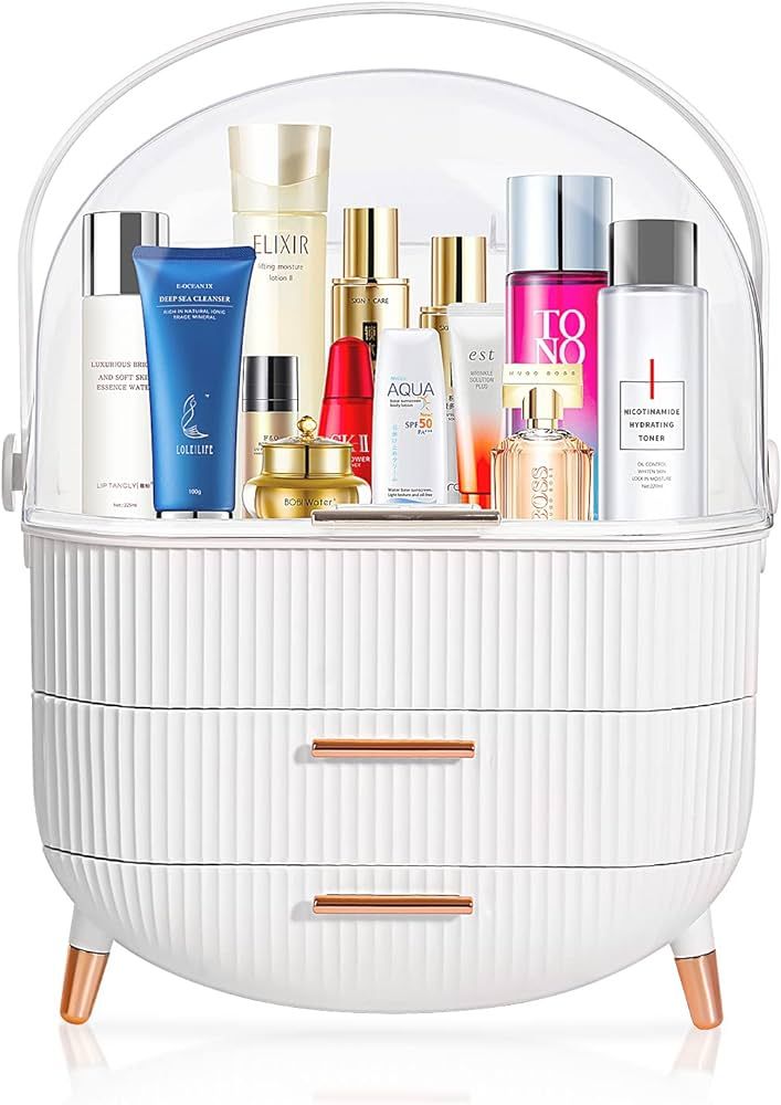 Egg Shape(Oval) Makeup Storage Box, Countertop Portable Vanity Cosmetics Organizer Preppy | Amazon (US)