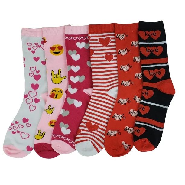 6 Pairs Women's Sumona Valentine's Day Novelty Hearts Love Emoji's Stripes Soft Crew Socks Regula... | Walmart (US)
