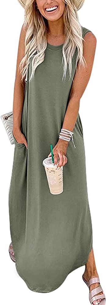 ANRABESS Women Dresses Sleeveless Split Long Maxi Beach Dress for Beach with Pockets A19ganlanlv-... | Amazon (US)