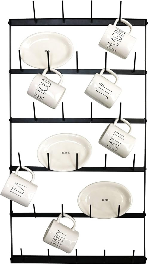 Wall Mounted Coffee Mug Rack - Large Rustic Black Iron Steel Kitchen Rack with 6 Rows - Storage f... | Amazon (US)