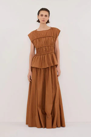 FLYNN RUST LINEN BLEND TIERED TOP - PRE ORDER | DISSH