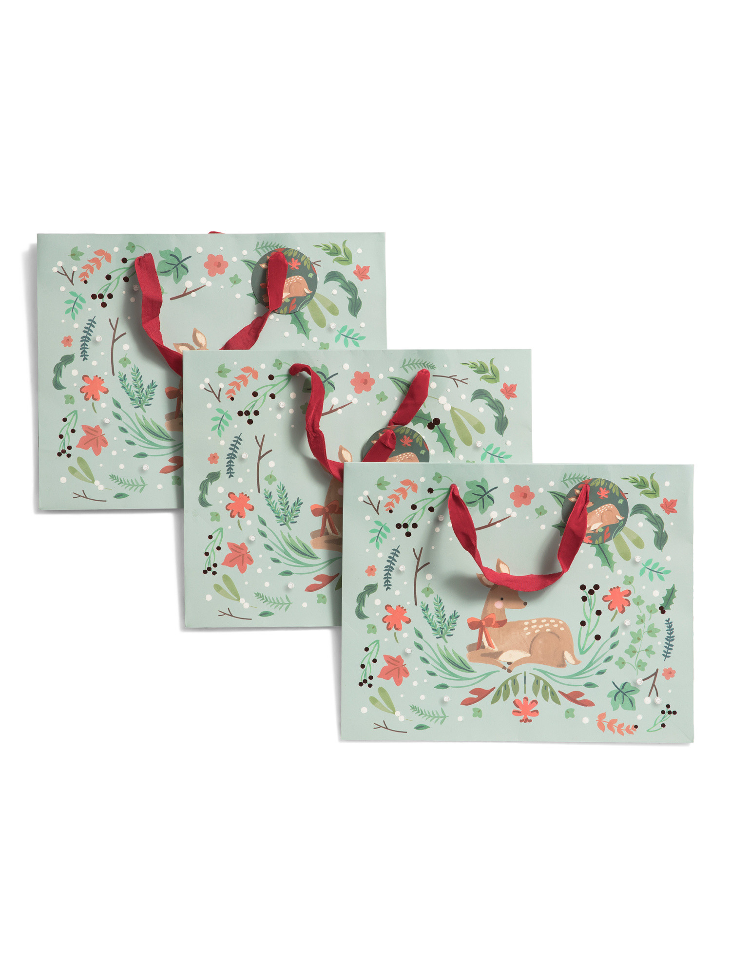 Set Of 3 13.25x10.5 Reindeer Gift Bags | TJ Maxx