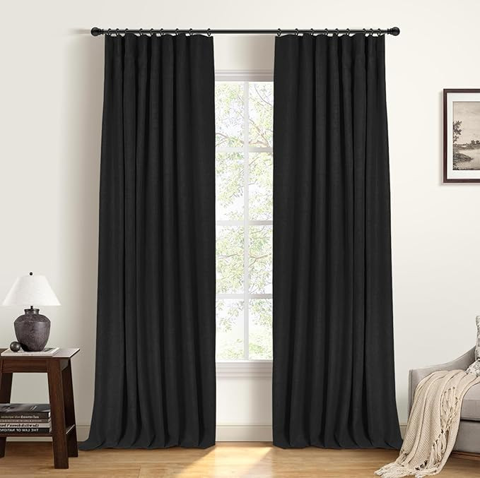 INOVADAY 100% Blackout Curtains for Bedroom, Black Out Curtains 96 Inch Long, Clip Rings Linen Bl... | Amazon (US)