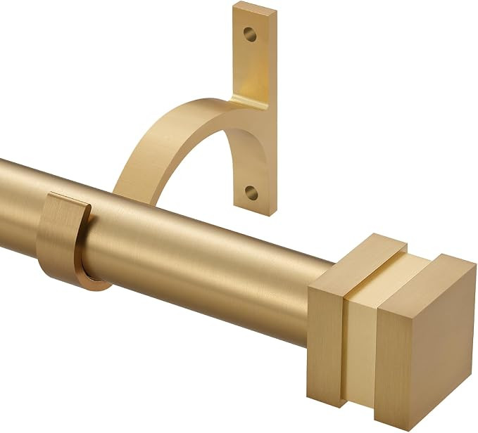 Warm Gold Curtain Rods 72 to 144 Inch, Decorative Curtain Rods with Square Finial, Telescoping Si... | Amazon (US)
