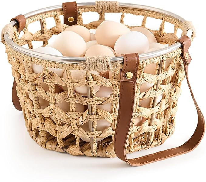 Farmhouse Water Hyacinth Egg Baskets for Collecting Fresh Eggs Handmade Wicker Egg Collecting Bas... | Amazon (US)